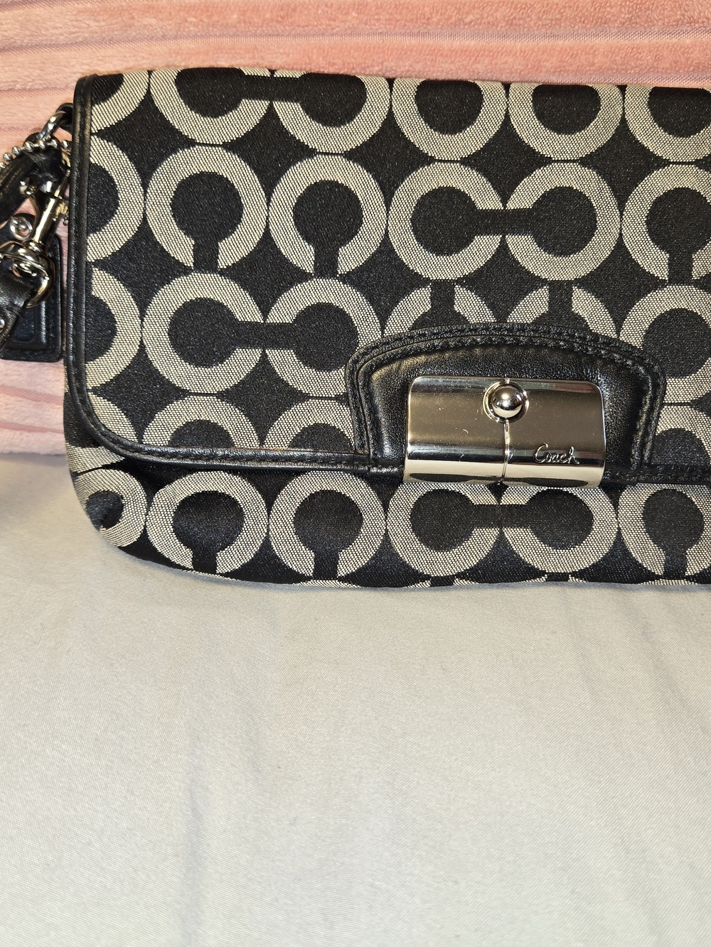 Coach Signature Canvas Black & Khaki Shoulder Bag